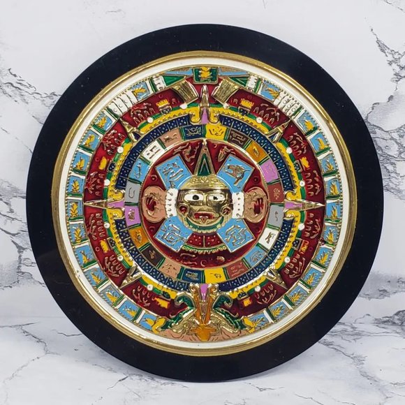 Mayan Calendar Small Enameled Metal Vintage - Picture 1 of 7
